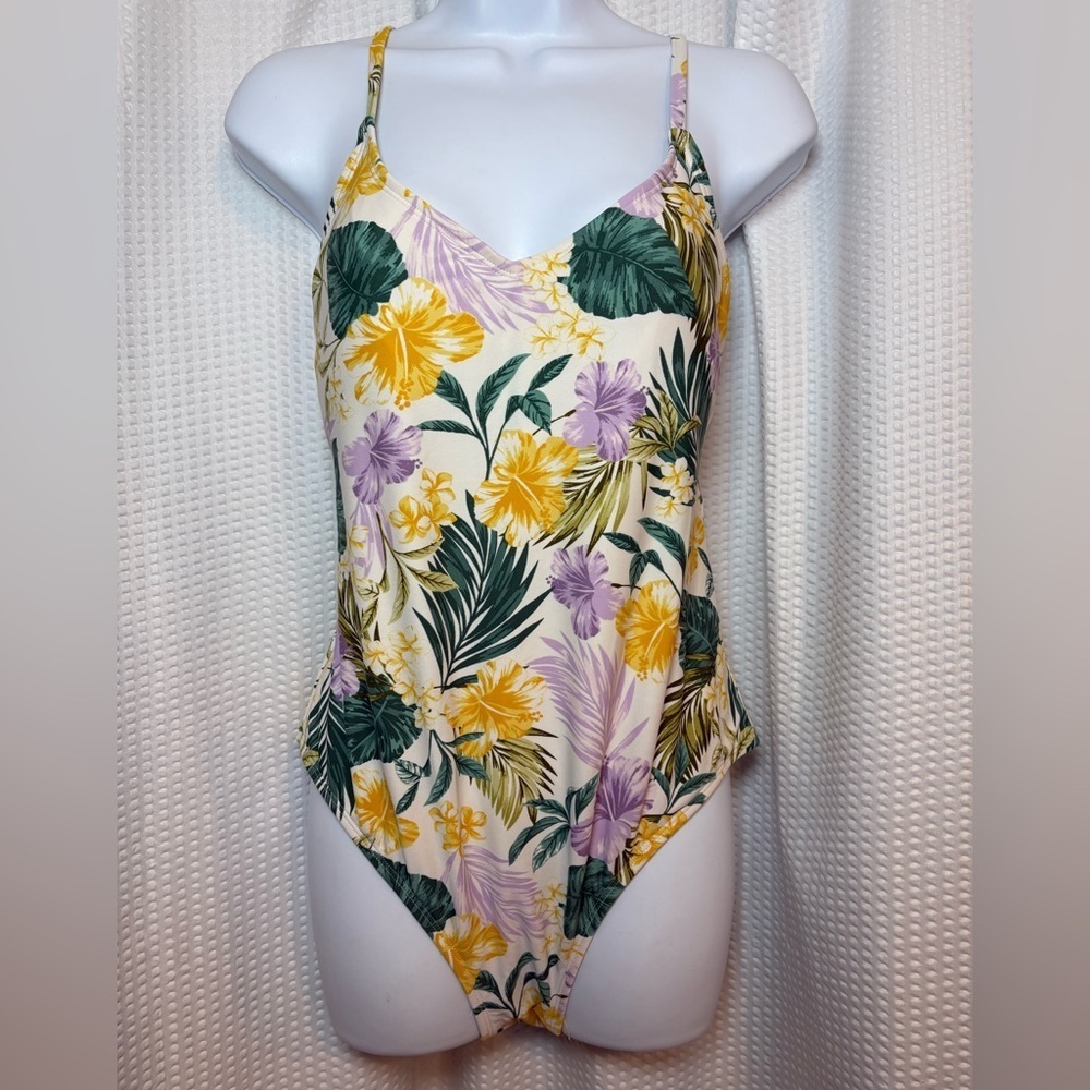 Kona Sol tropical floral print one-piece swimsuit size large